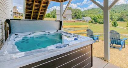 Blue Ridge farmhouse with amazing mountain view, hot tub, firepit & decks