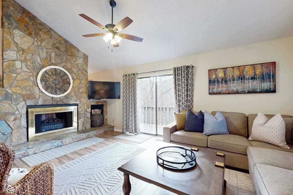 TV, fireplace, DVD player, foosball