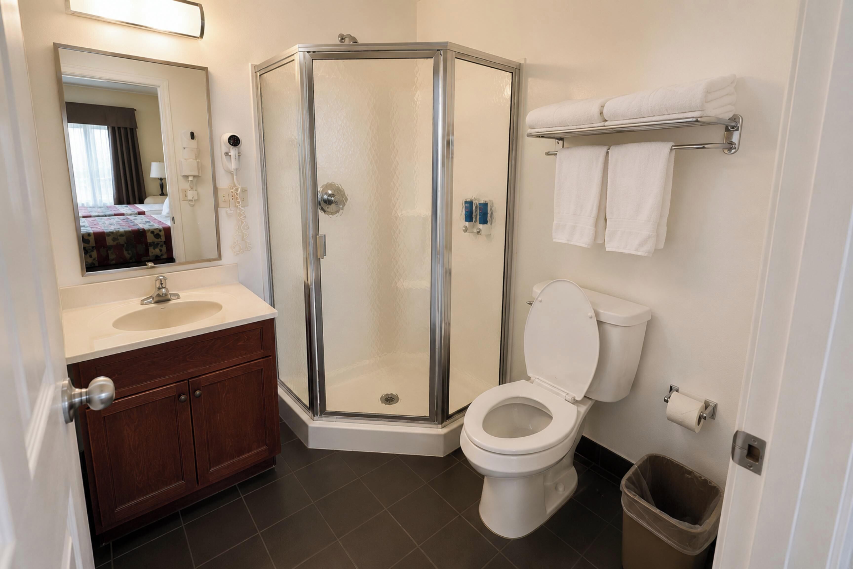 Free toiletries, hair dryer (on request), towels