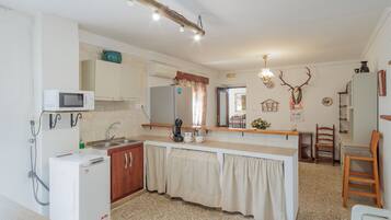 Frigorífico, microondas, horno y placa de cocina