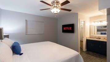 Desk, iron/ironing board, WiFi