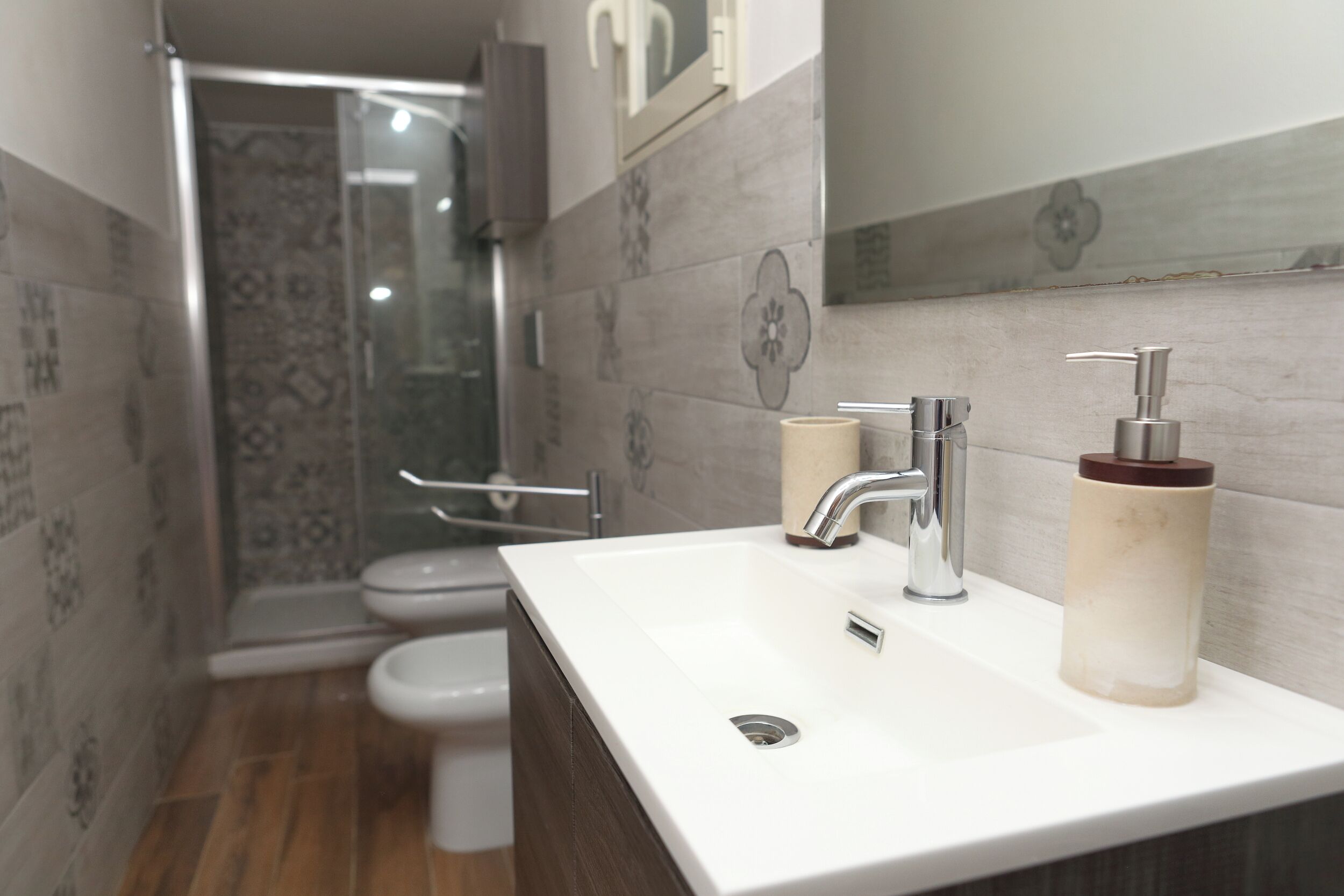 Shower, hair dryer, bidet, towels