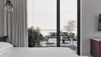 Premium bedding, down comforters, Select Comfort beds, minibar