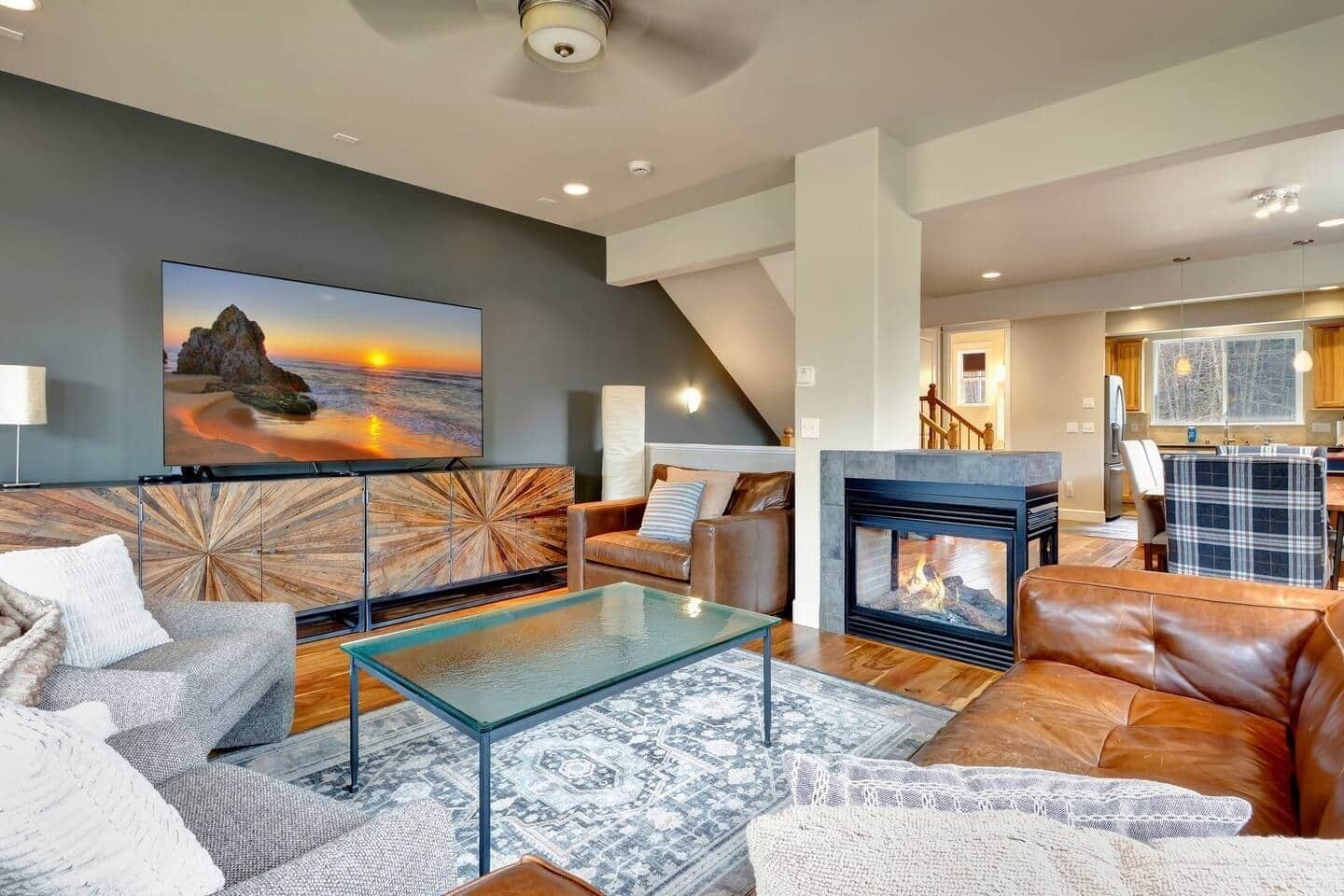 TV, fireplace
