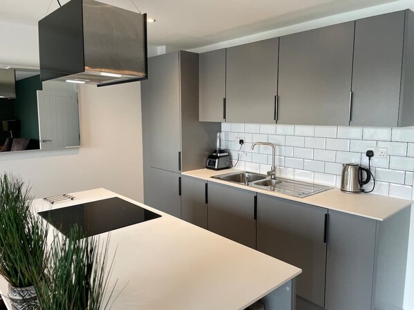 Fridge, oven, stovetop, electric kettle
