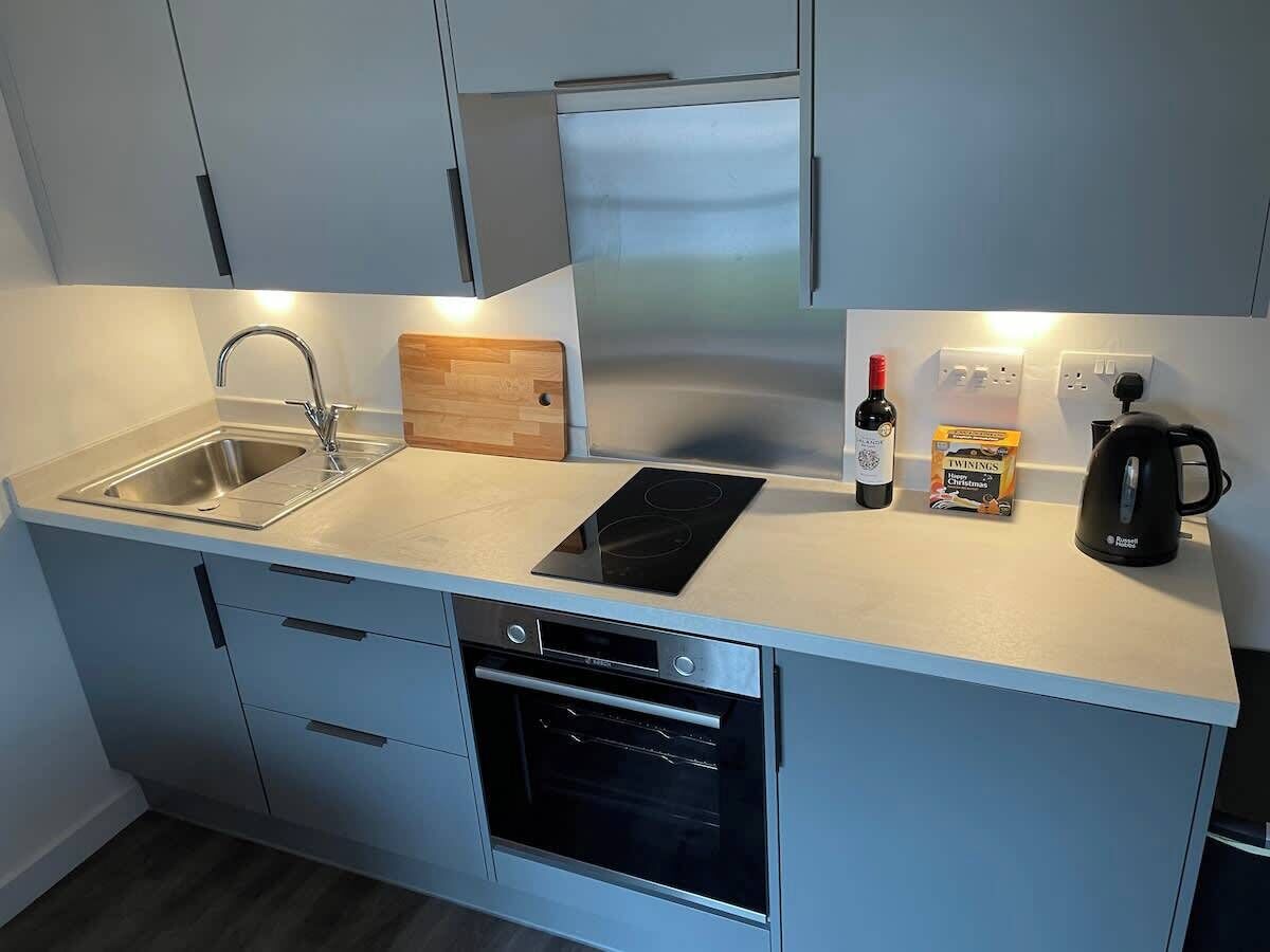 Fridge, oven, stovetop, electric kettle