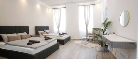 2 bedrooms, desk, iron/ironing board, travel crib