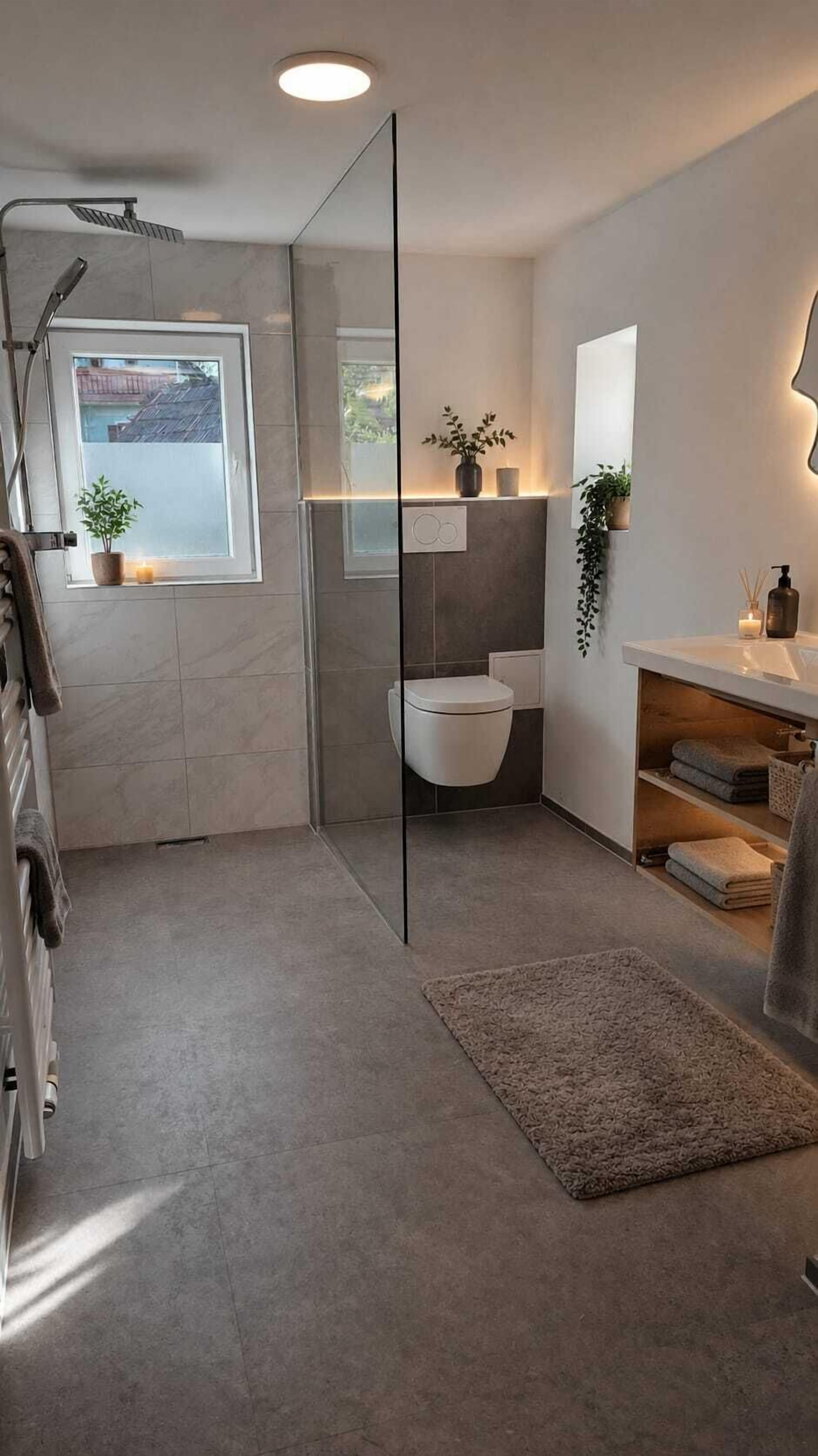 Douche, sèche-cheveux, serviettes fournies, savon