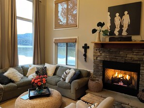 Living area - The Red. Amazing lakefront retreat with BIG views, big decks, and a 'Lake Pool'! (Lake Lure)
