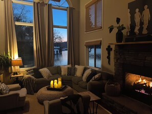 Living area - The Red. Amazing lakefront retreat with BIG views, big decks, and a 'Lake Pool'! (Lake Lure)
