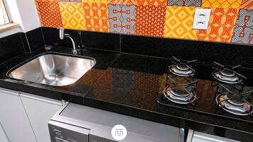 Apartment | Private kitchen | Fridge, microwave, oven, cookware/dishes/utensils