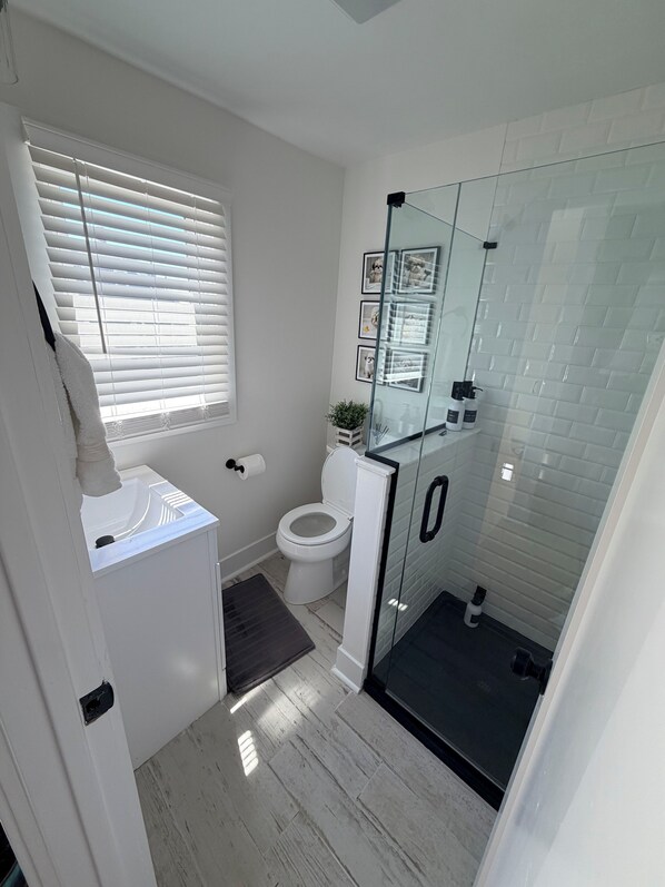 Shower, hair dryer, towels, soap - Stylish Beach 3 Bedroom House Retreat in Milford (Milford)