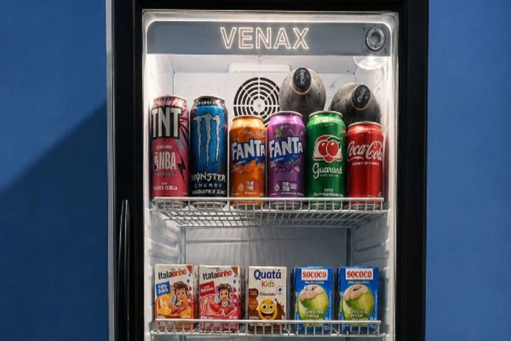 A vending machine with various drinks and snacks.