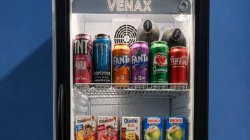A vending machine with various drinks and snacks.