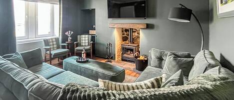 TV, fireplace