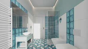 Suite, Balkon, Stadtblick | Badezimmer | Dusche, Haartrockner, Handtücher, Seife