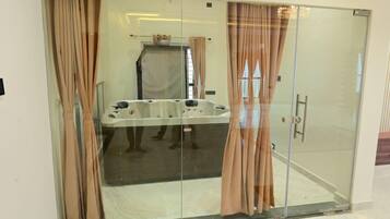 Shower, towels, toilet paper