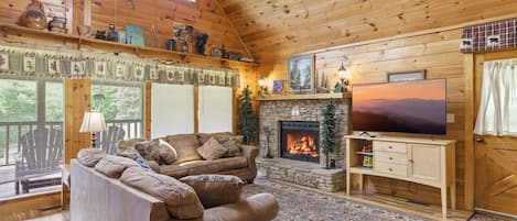 Smart TV, fireplace, ping pong