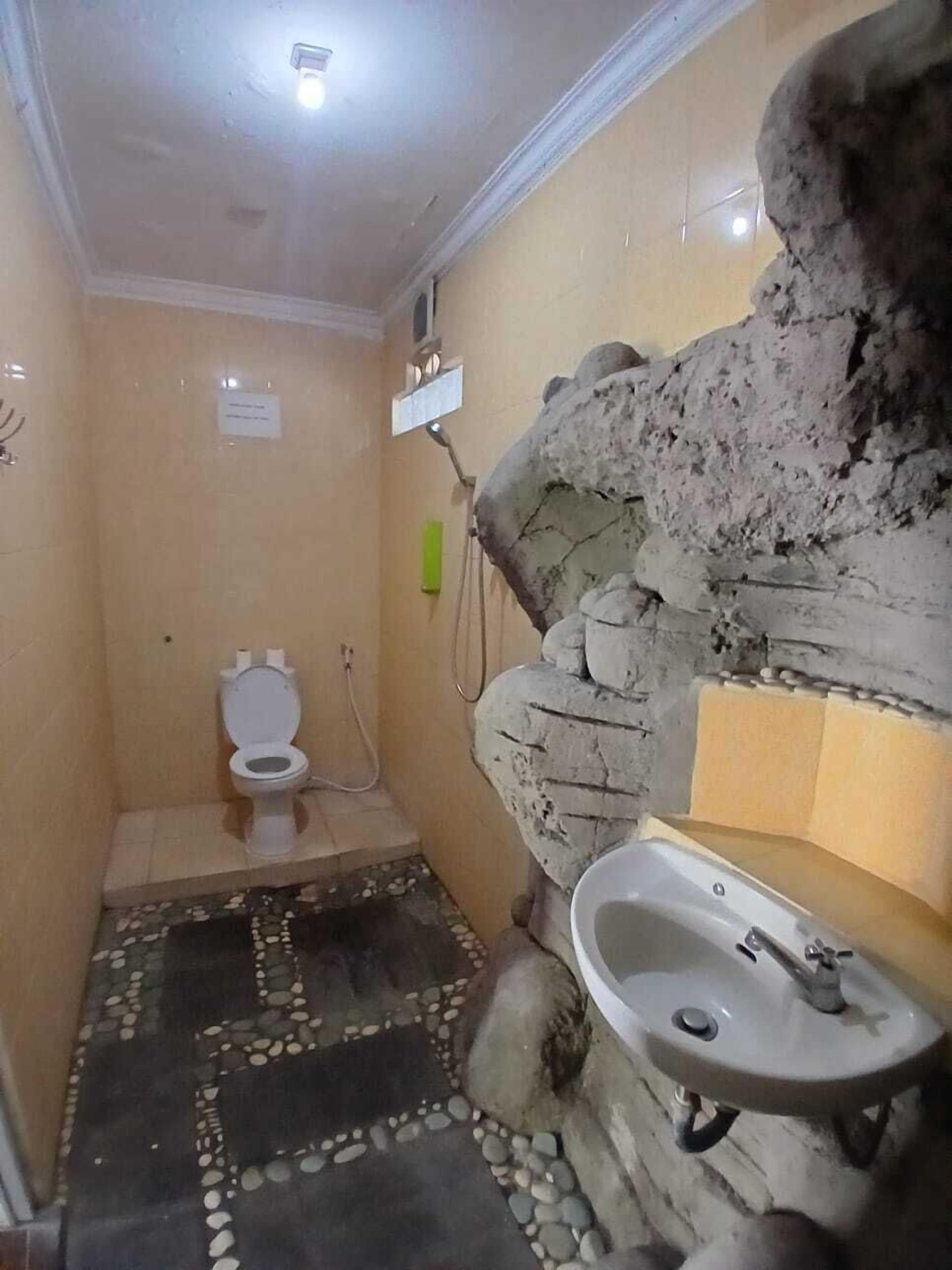 Shower, rainfall showerhead, towels, toilet paper