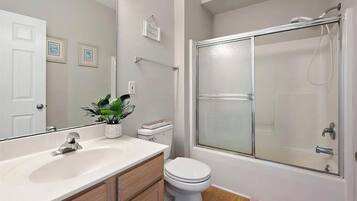 Hair dryer, towels, toilet paper