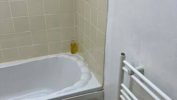 Combined shower/bathtub, deep-soaking bathtub, hair dryer, towels