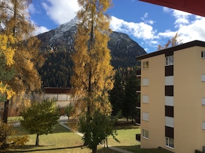 A building with a flat roof, a balcony, and a window. - Brentsch Park, (Scuol) by Interhome (Scuol)