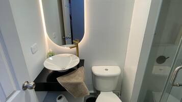 Douche, serviettes fournies, papier toilette