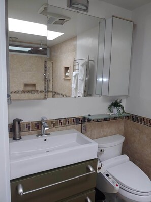 Bañera de hidromasaje, secador de pelo, bidet, jabón