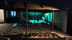 A covered outdoor area with a pool, a thatched roof structure, and a view of the pool through a window. - COTE (Djerba - Houmt Souk)
