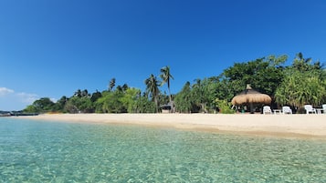 On the beach, white sand