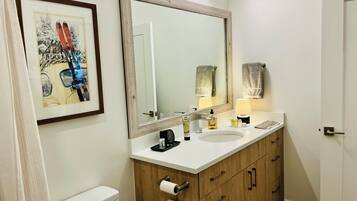 Hair dryer, bidet, towels, soap