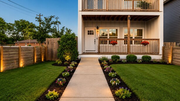 A two-story house with a front porch, a wooden fence, and a well-maintained lawn. - Music City House, Sleeps 12 and Very close to Broadway, DT (Nashville)