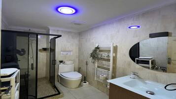 Douche, séchoir à cheveux, bidet, serviettes fournies