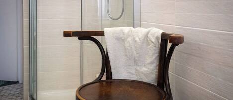Regadera, secadora de cabello, bidet, toallas