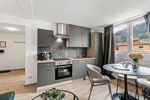 Fridge, oven, stovetop, dishwasher - FarawayHomes Studio Leoben #P81 (Donawitz)