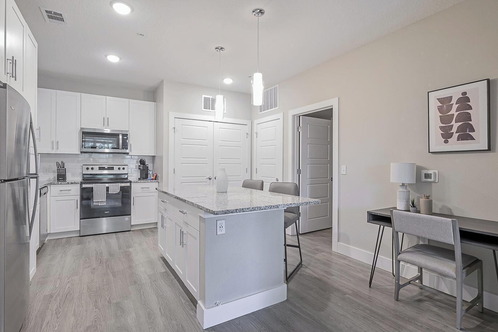 Fridge, dining tables