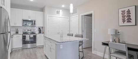 Fridge, dining tables