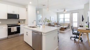 Fridge, dining tables - Landing | Chic 2BD, Gym (Dallas)