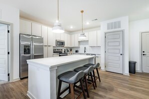 Fridge, dining tables
