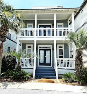 A two-story building with a front porch, a black front door, and a number '38' above the door. - Beach Beyond Belief + Private pool+ free bikes (Rosemary Beach)