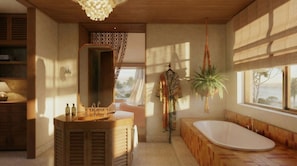 Luxury Suite, Ocean View | Bathroom | Shower, hair dryer, towels - The Whale (Narooma)