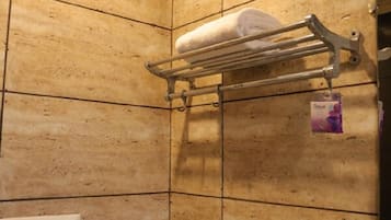 Shower, free toiletries, towels, soap