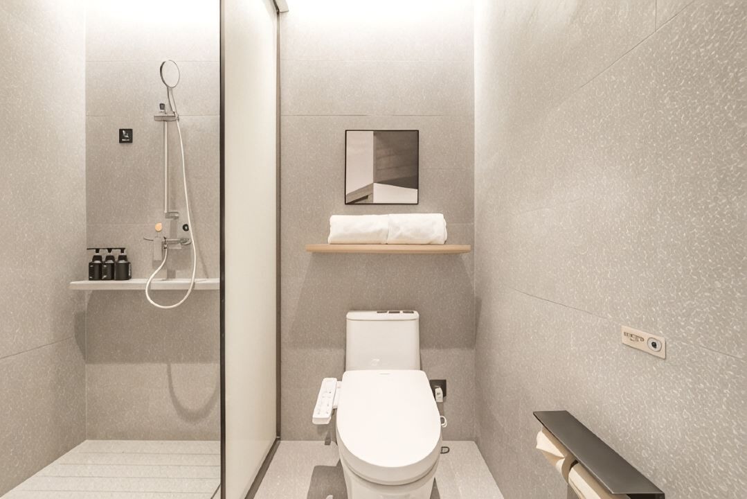 Chambre Double Deluxe | Salle de bain | Douche, articles de toilette gratuits, sèche-cheveux, chaussons