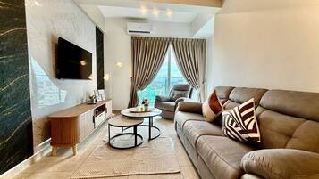 Luxury Apartment, 3 Bedrooms, City View | Living area | 42-inch LCD TV with digital channels, Netflix, streaming services