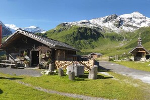 A rustic mountain lodge with a wooden exterior, a stone chimney, and a small bell tower. - Apartment Mary (4-8 people) (Fürth)