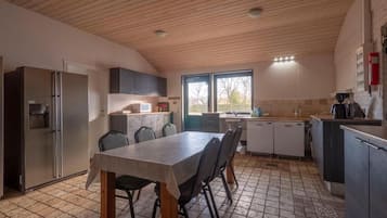 Fridge, microwave, high chair