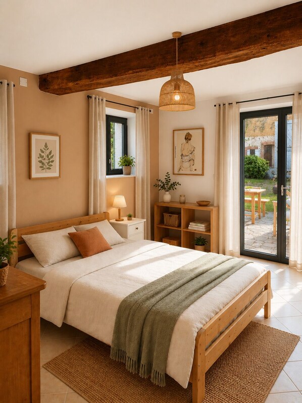 Tabla de planchar con plancha, wifi y ropa de cama