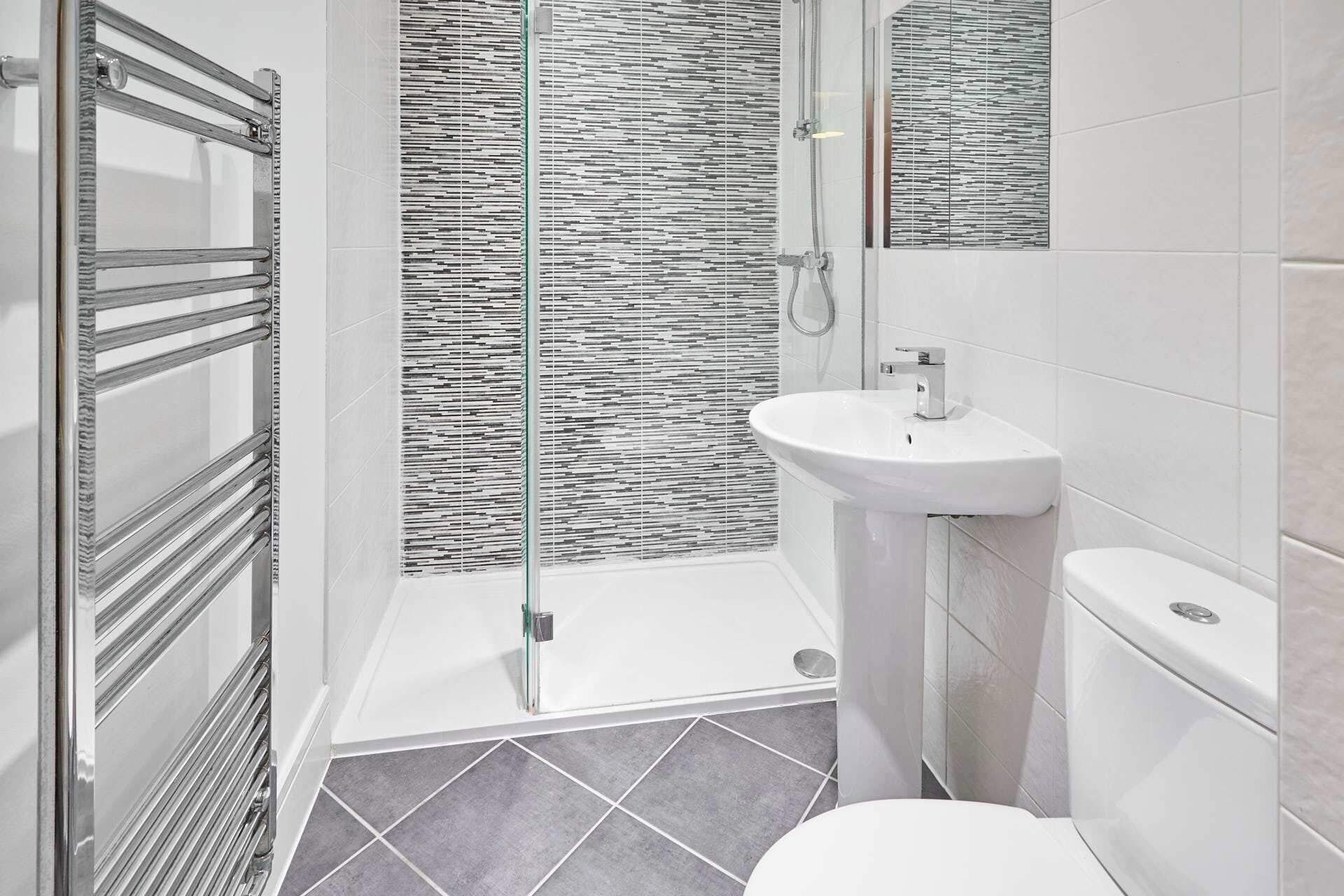 Shower, deep-soaking bathtub