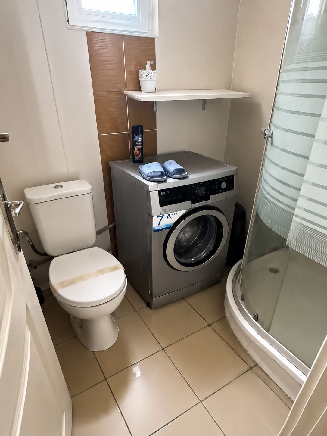 Shower, towels, toilet paper