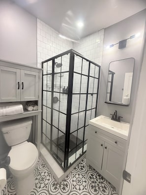 Shower, hair dryer, towels, soap - Modern Tiny House in conveniently located Tampa Neighborhood. (Tampa)